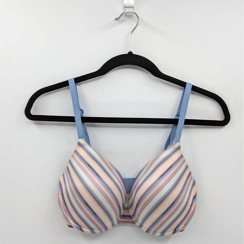 Victoria's Secret Bra Women's 34DD Blue Pink Stripes Uplift Semi Demi